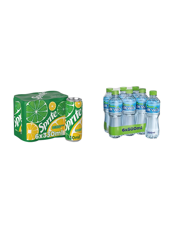 

Sprite Soft Drink Cans, 6 x 330ml and Arwa Drinking Mineral Water, 6 x 500ml