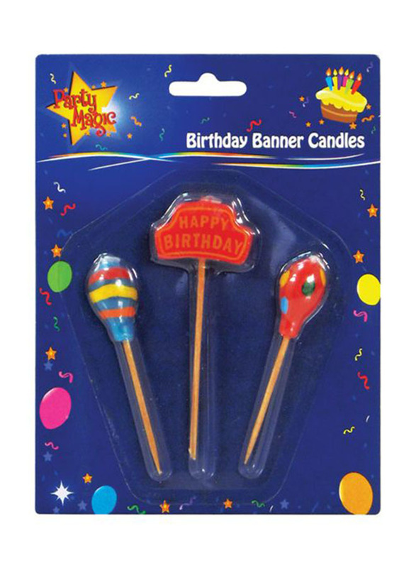 

Party Magic Birthday Banner Candles, 3 Pieces, Multicolour