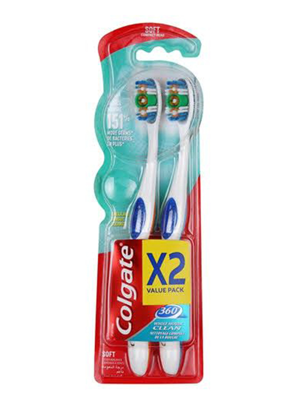 

Colgate 360 degree Toothbrush, Soft, 2 Pieces, White/Blue