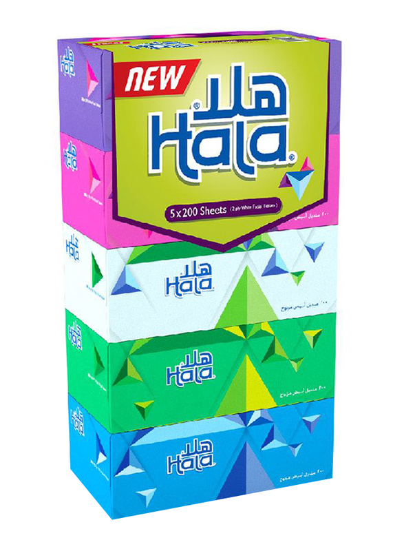 

Hala Facial White Tissues, 5 x 200 Sheets