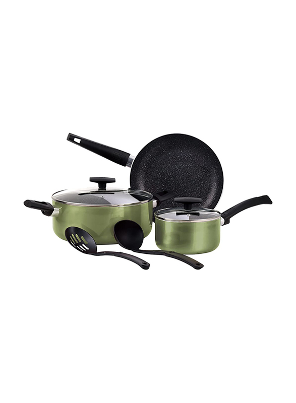 

Bergner 7-Piece Aluminium Non Stick Induction Cookware Set, Shine Green