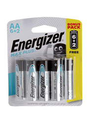 Energizer Max Plus AA Alkaline Battery, 8 Pieces, Black/Silver