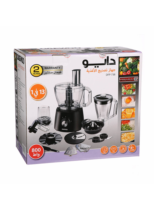 

Daewoo 13-in-1 Food Processor, 800W, Black/Clear