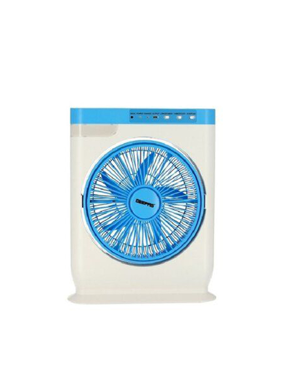 

Geepas Rechargeable Box Fan with LED Light, 12 Inch, White/Blue