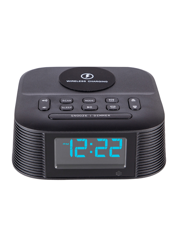 Roomwell UK Vyro Wireless Charging with Digital Alarm Clock Radio and Bluetooth for Mobiles/Tablets, Black