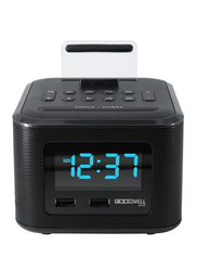 Roomwell UK Wake & Play Charging Dock Station with Multi-Function Alarm Clock and Dual Port USB for Mobile Phones/Tablets, Black