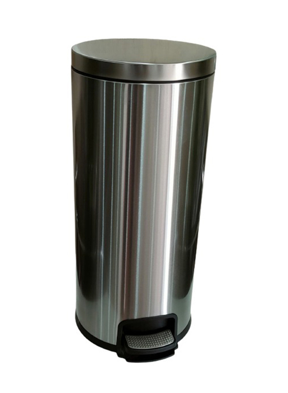 

Roomwell Stainless Steel UK Action Round Pedal Bin with Soft-Close Lid with Foot Pedal, Silver, 30 Liters