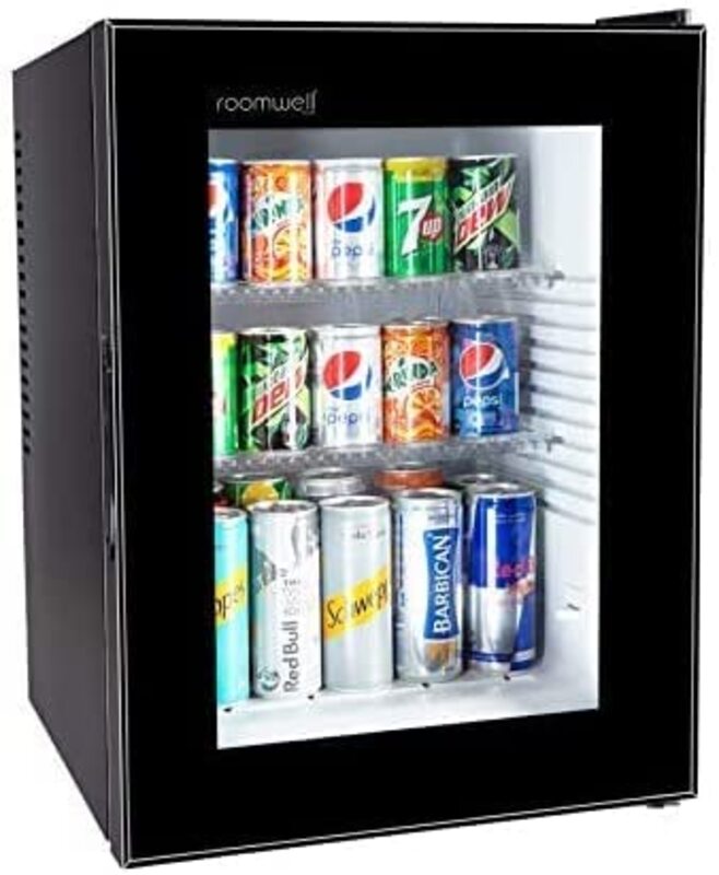

Roomwell UK Compact Glass Door Noiseless Minibar Electric Mini Fridge, 40 Ltr
