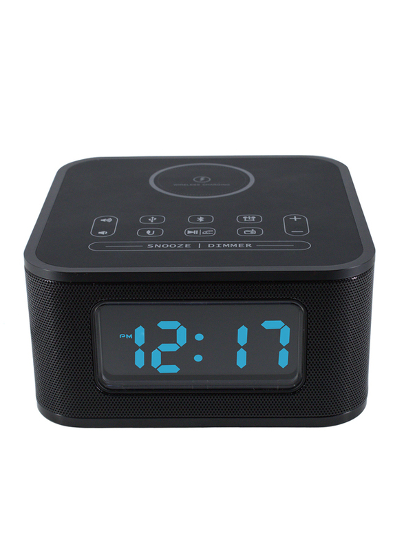 Roomwell UK Wireless Charger with Digital Alarm Clock, Radio and Bluetooth for Mobiles/Tablets, Black