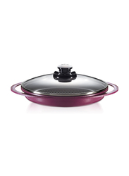 Roichen 28cm Round Ceramic Grill Pan with Glass Lid, 35x30x8cm, Violet