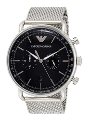 Emporio Armani Analog Watch for Men with Stainless Steel Band, Water Resistant and Chronograph, AR11104, Silver-Black
