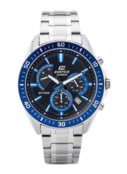 Casio Edifice Analog Watch for Men with Stainless Steel Band, Water Resistant and Chronograph, EFR552D1A2, Silver-Blue/Black