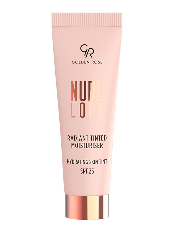 Golden Rose Nude Look Radiant Tinted Moisturizer Hydrating Skin Tint with SPF 25, No. 02 Medium Tint, Brown