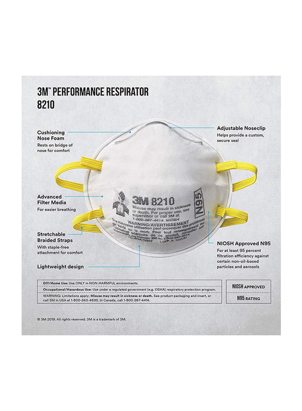 3M 8210 Particulate Respirator N95 Face Mask, 20 Pieces