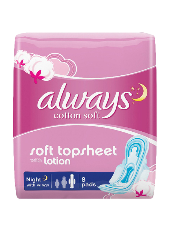 Always Cottony Soft Maxi Thick Night with Wings Sanitary Pads, 8 Pieces