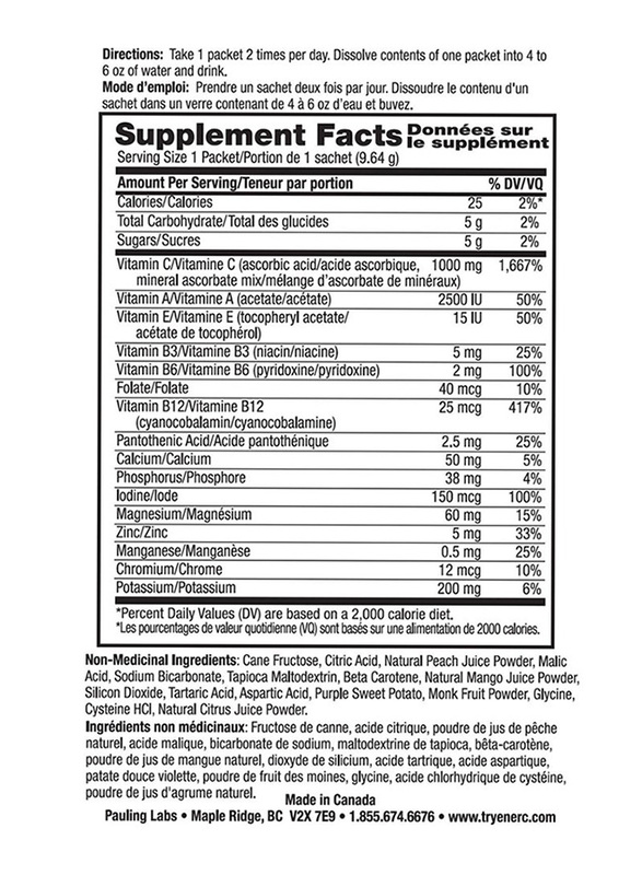 Ener-C Vitamin C Peach Mango Multivitamin Drink Mix, 1,000mg, 30 Sachets, 274.8gm