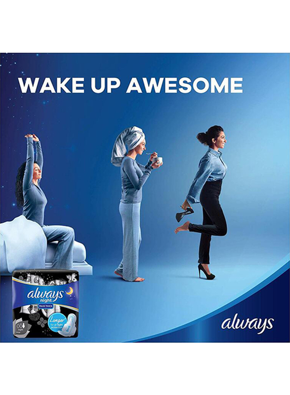 Always Maxi Thick Clean & Dry Sanitary Pads with Wings, Night, 8 Pads