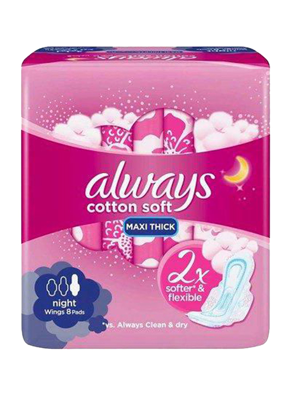 Always Maxi Thick Cotton Soft Sanitary Pads with Wings, Large, 8 Pads