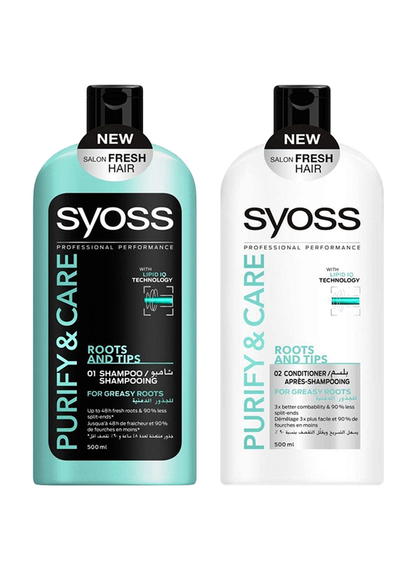 Syoss Roots & Tips Shampoo & Conditioner Set for Oily Hair, 500ml, 2 Pieces