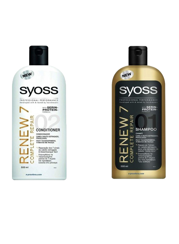 Syoss Renew 7 Complete Repair Shampoo & Conditioner Set for Damaged Hair, 500ml, 2 Pieces