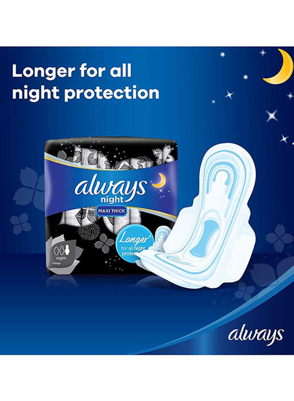 Always Maxi Thick Clean & Dry Sanitary Pads with Wings, Night, 8 Pads