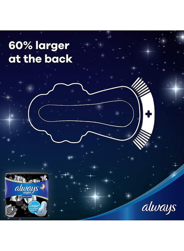 Always Maxi Thick Clean & Dry Sanitary Pads with Wings, Night, 8 Pads
