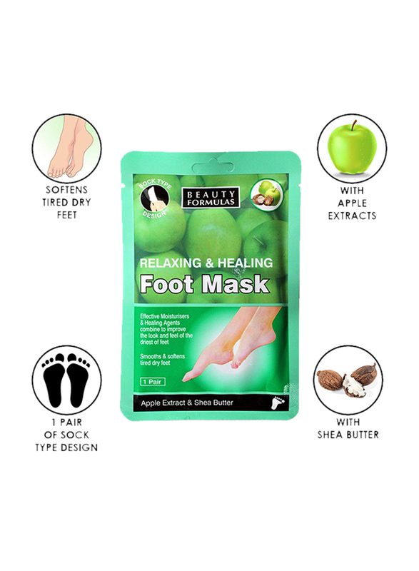 Beauty Formulas Relaxing & Healing Apple Extract & Shea Butter Foot Mask, 1 Pair
