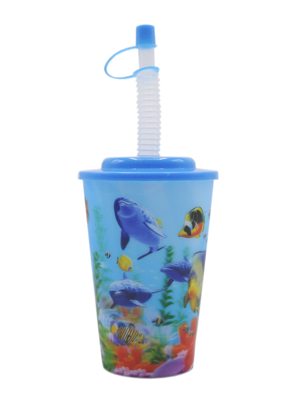 

Al Hoora 350ml Kids Design Plastic Cup with Straw & Cover, BR18260BB, Blue