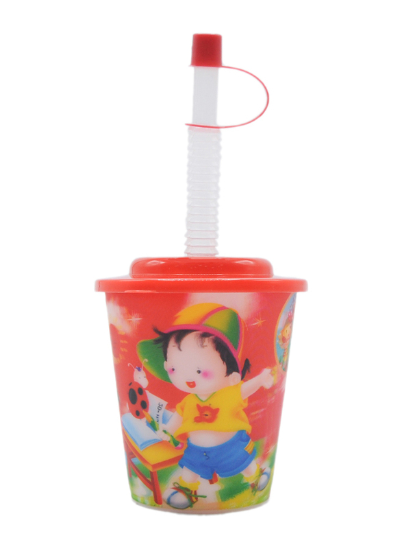 

Al Hoora 250ml Kids Design Plastic Cup with Straw & Cover, BR18259R, Red