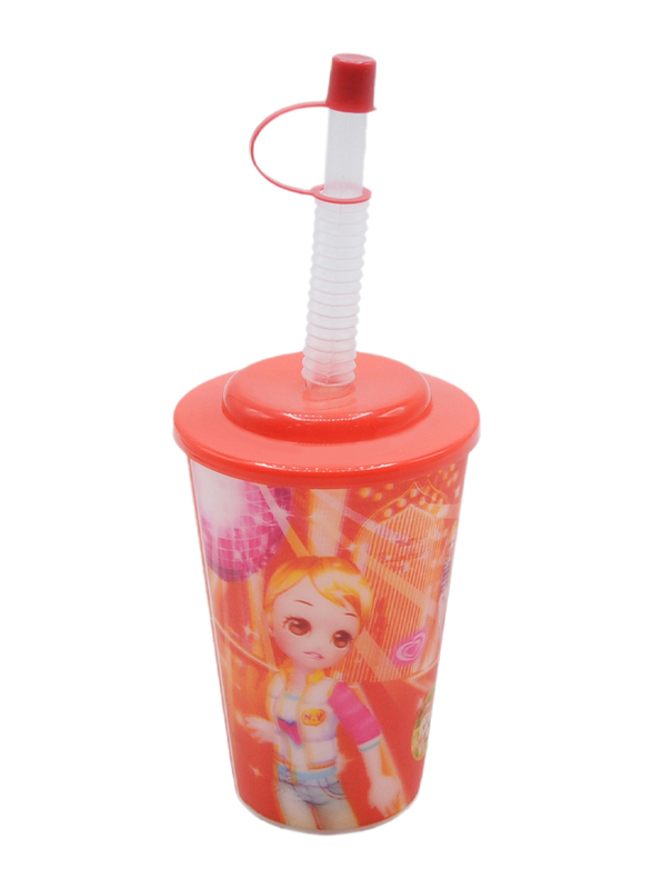 

Al Hoora 350ml Kids Design Plastic Cup with Straw & Cover, BR18260R, Red