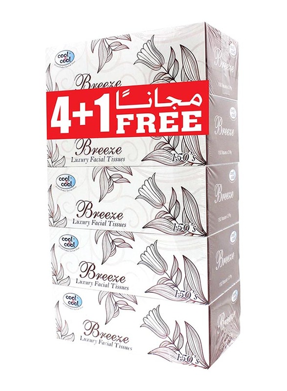 

Cool & Cool Breeze Facial Tissue, 150 Sheets x 5 Pieces, White