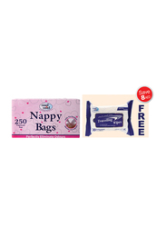 Cool & Cool 250 Sheets Nappy Bags for Babies, with 30 Sheets Travelling Wipes