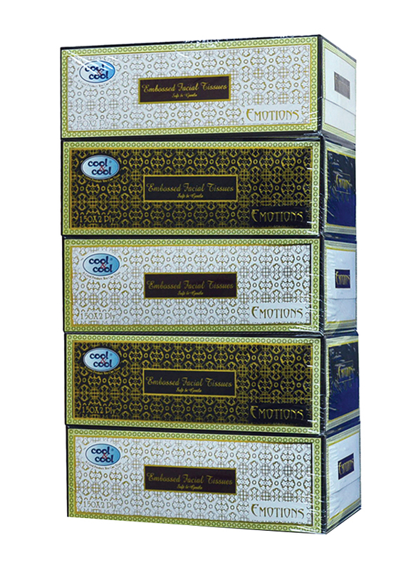 

Cool & Cool Emotions Embossed Facial Tissues, 5 Boxes x 200 Sheets x 2 Ply