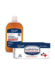 V Care Antiseptic Disinfectant with Multi Purpose Wipes Set, 500ml + 48 Sheets, 2 Pieces