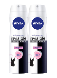 Nivea Invisible For Black & White Original Deodorant Spray for Women, 150ml, 2 Pieces