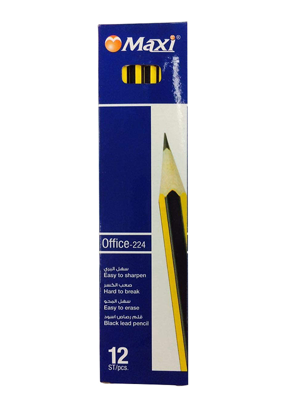 Maxi 12-Piece Office 224 HB Pencil Set, Black/Yellow