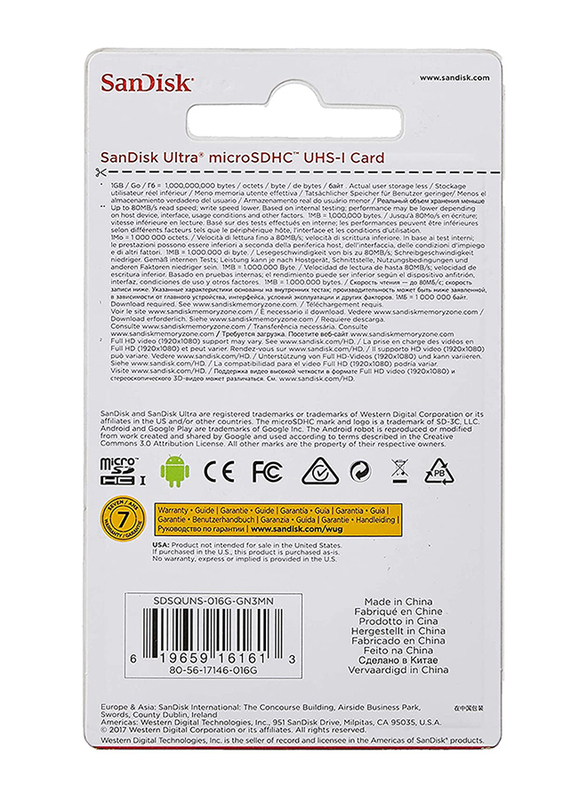 SanDisk 16GB Ultra MicroSDHC Memory Card