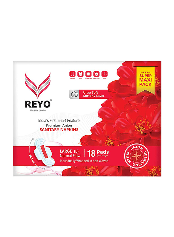 Reyo Normal Flow 240mm Sanitary Napkins, Large, 18 Pads