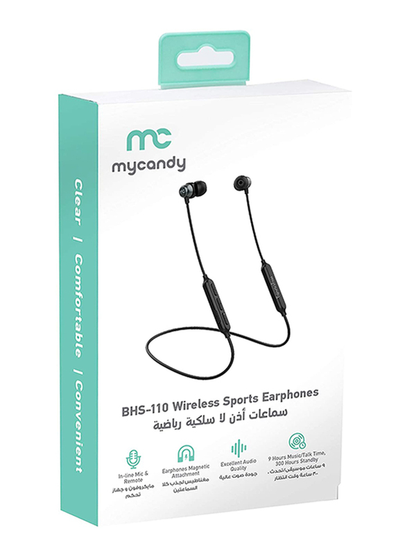 My Candy BHS-110 Wireless Sports In-Ear Headphones with Mic, Black