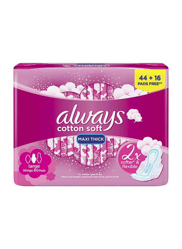 Always Maxi Thick Cotton Soft Sanitary Pads, Large, 60 Pads