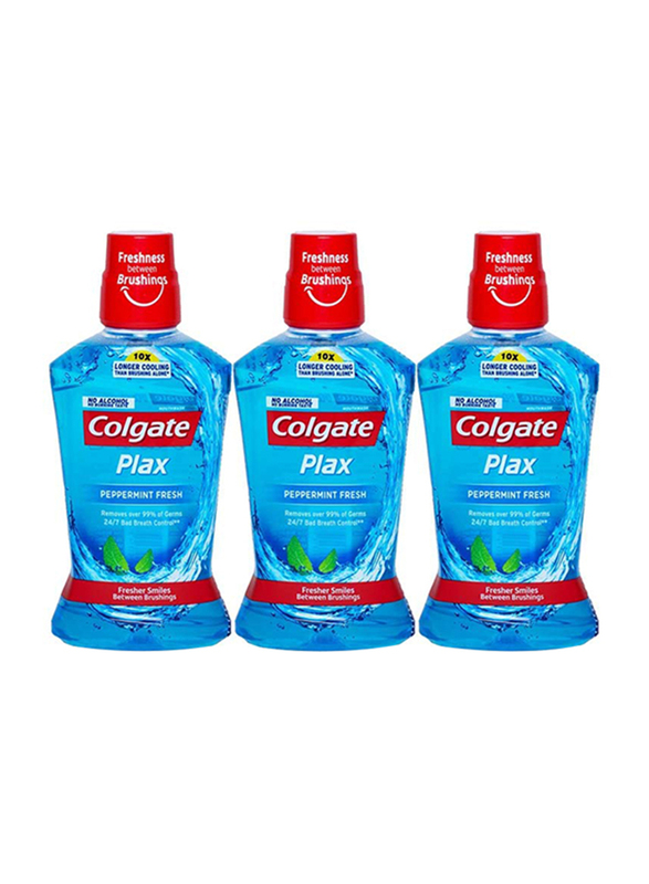 Colgate Plax Peppermint Fresh Mouthwash, 500ml, 3 Pieces