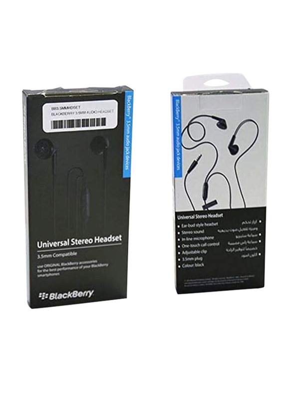 BlackBerry Universal Stereo 3.5mm Jack In-Ear Headphones with Mic, Black
