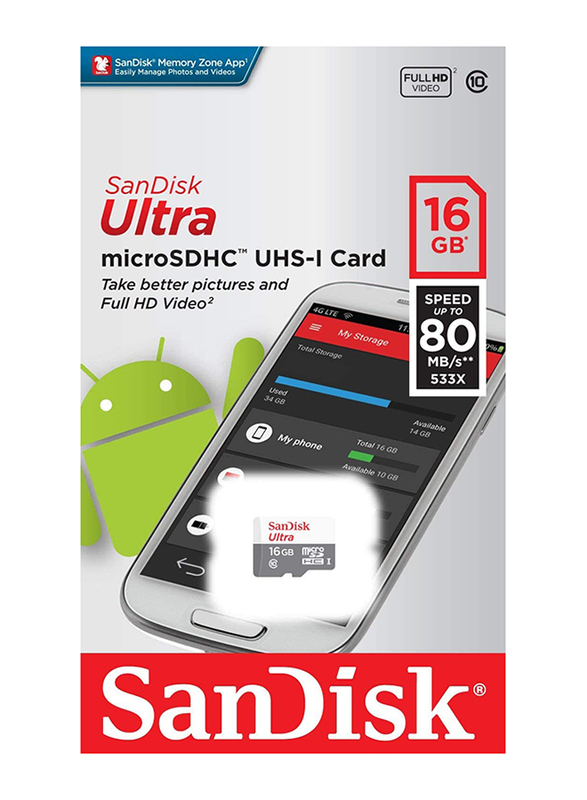 SanDisk 16GB Ultra MicroSDHC Memory Card