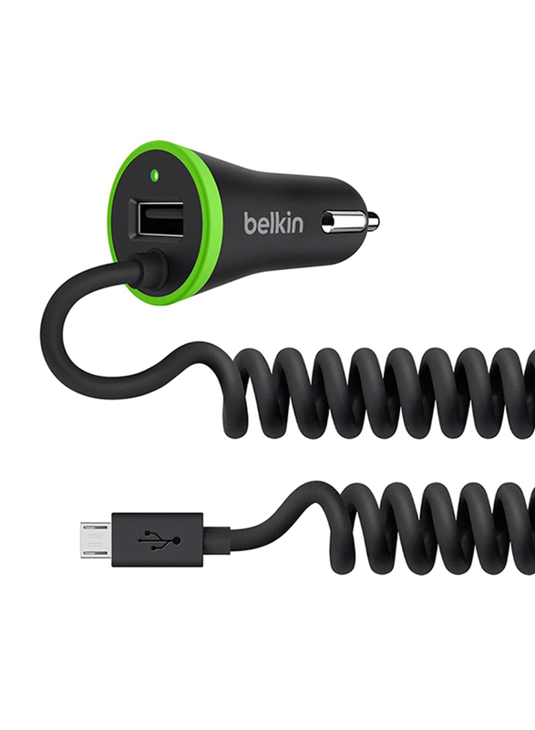 Belkin Car Charger, 3.4A with Micro USB Cable to USB Data and Charge Cable, Black