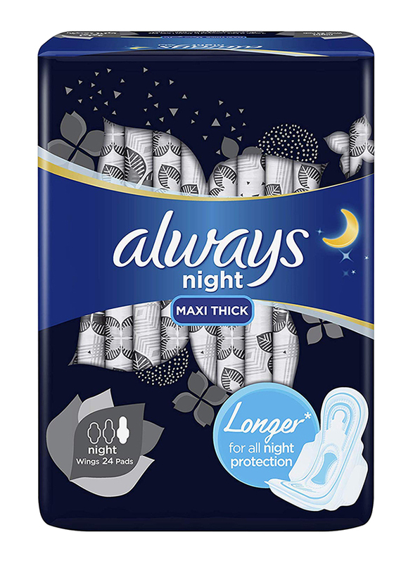 Always Maxi Thick Clean & Dry Night Sanitary Pads, 24 Pads