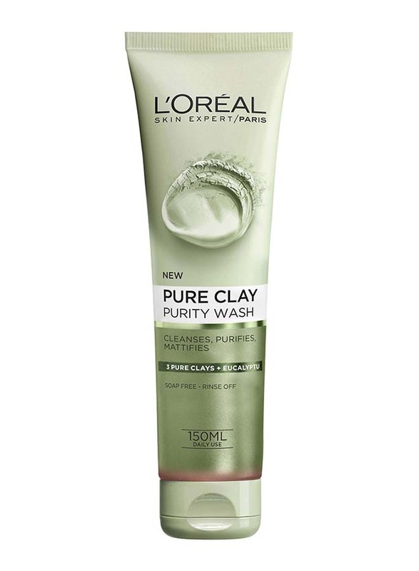 L'Oreal Paris Pure Clay Green Face Cleanser with Eucalyptus Purifies and Matifies, 150ml