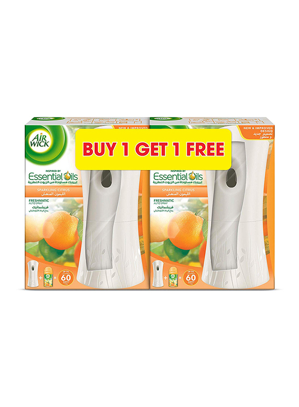 Airwick 2-Pieces Sparkling Citrus Air Freshener Freshmatic Auto Spray Kit, 250ml, Orange