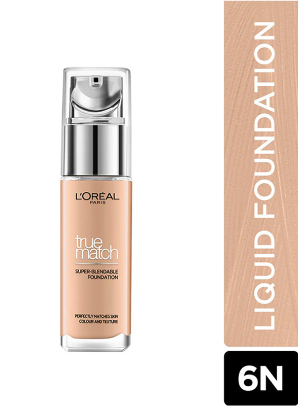 L'Oreal Paris True Match Liquid Face Foundation, 30ml, Honey 6N, Beige