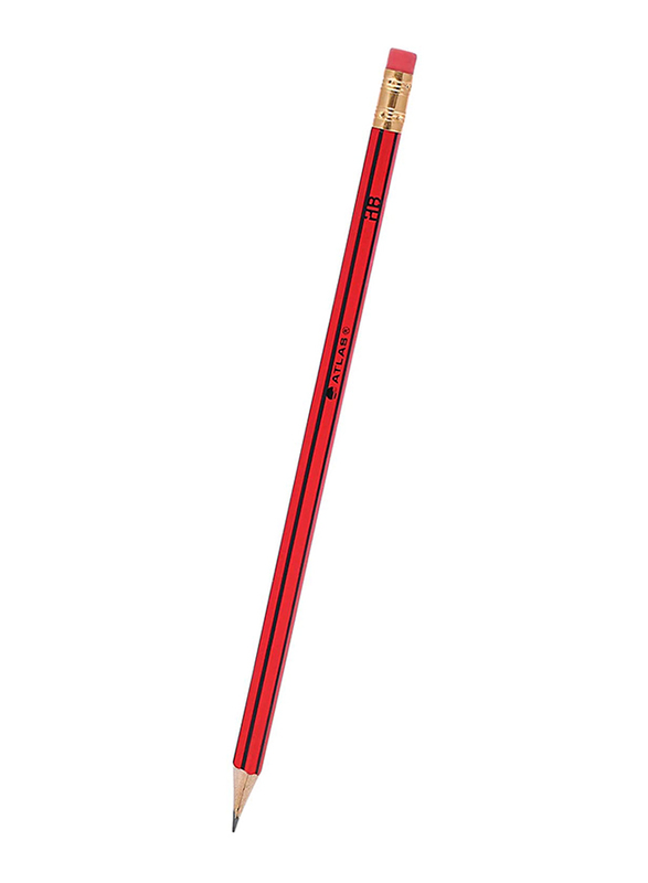 Atlas 12-Piece HB Pencils with Eraser Set, Red