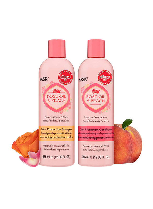Hask Rose Oil and Peach Shampoo and Conditioner Set Color Protecting for All Hair Types, 2 Pieces